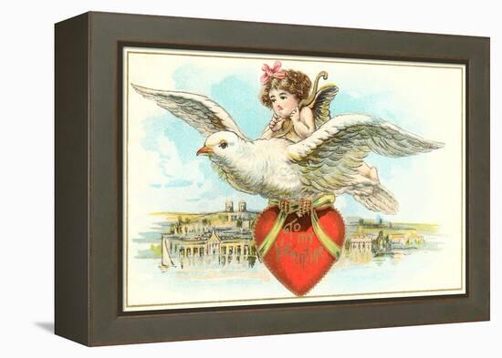 To My Valentine, Cupid Riding Dove-null-Framed Stretched Canvas