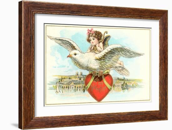 To My Valentine, Cupid Riding Dove-null-Framed Art Print