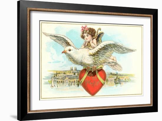 To My Valentine, Cupid Riding Dove-null-Framed Art Print