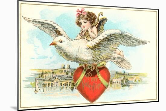 To My Valentine, Cupid Riding Dove-null-Mounted Art Print