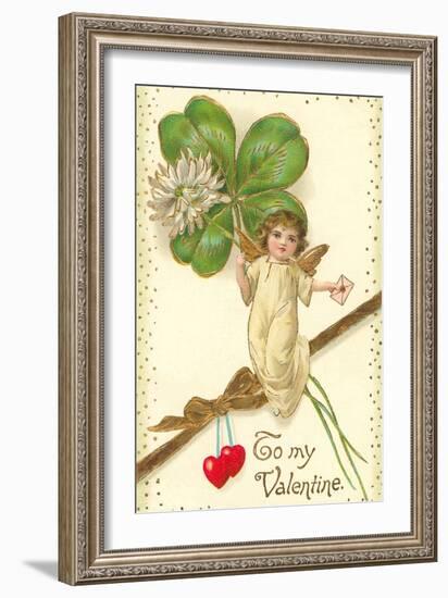 To My Valentine, Cupid with Clover-null-Framed Art Print