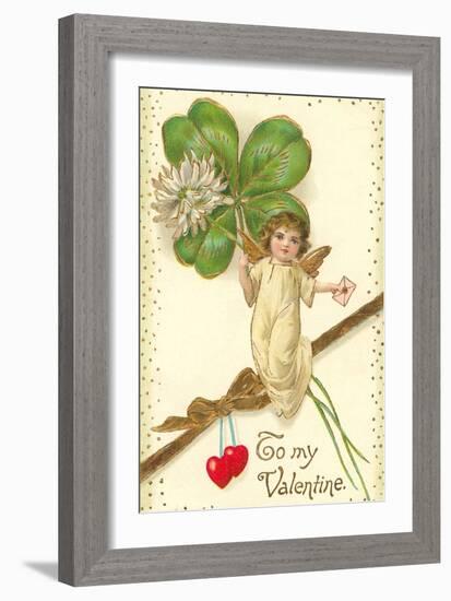 To My Valentine, Cupid with Clover-null-Framed Art Print