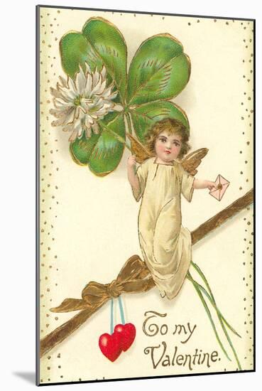 To My Valentine, Cupid with Clover-null-Mounted Art Print
