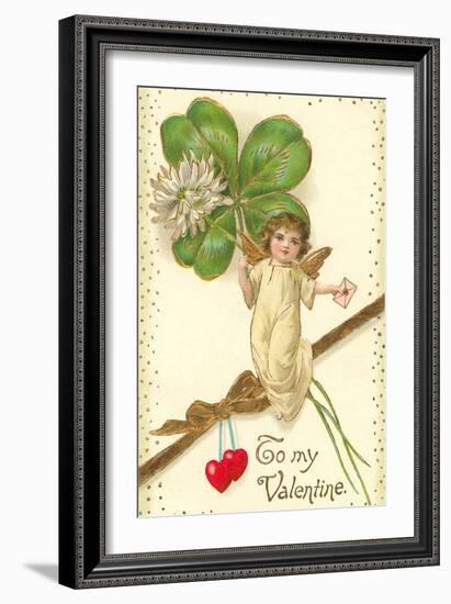 To My Valentine, Cupid with Clover-null-Framed Art Print