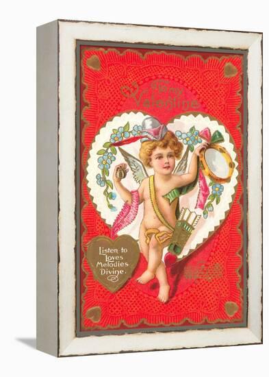 To My Valentine, Cupid with Tambourine-null-Framed Stretched Canvas