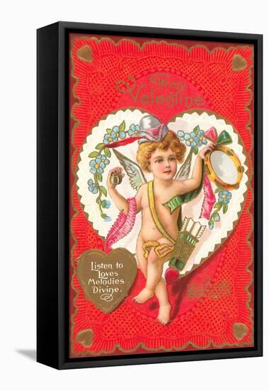 To My Valentine, Cupid with Tambourine-null-Framed Stretched Canvas