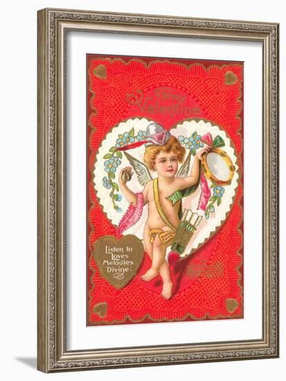 To My Valentine, Cupid with Tambourine-null-Framed Art Print