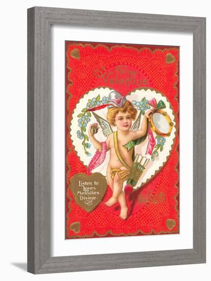 To My Valentine, Cupid with Tambourine-null-Framed Art Print