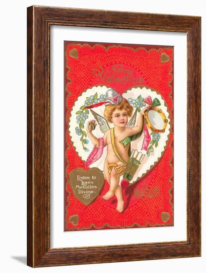 To My Valentine, Cupid with Tambourine-null-Framed Art Print