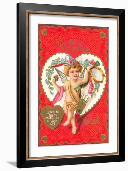 To My Valentine, Cupid with Tambourine-null-Framed Art Print