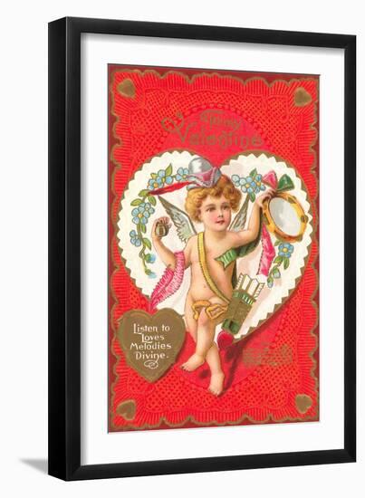 To My Valentine, Cupid with Tambourine-null-Framed Art Print