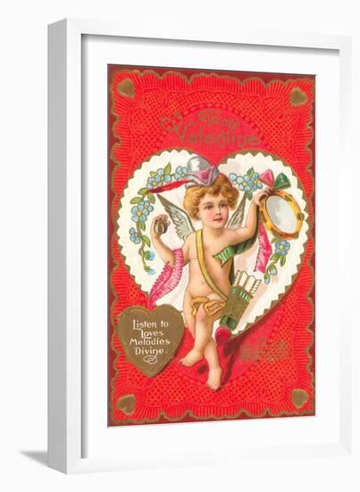 To My Valentine, Cupid with Tambourine-null-Framed Art Print