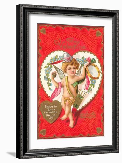 To My Valentine, Cupid with Tambourine-null-Framed Art Print