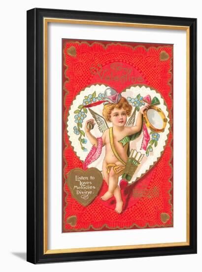 To My Valentine, Cupid with Tambourine-null-Framed Art Print