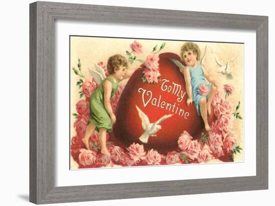 To My Valentine, Cupids and Heart-null-Framed Art Print