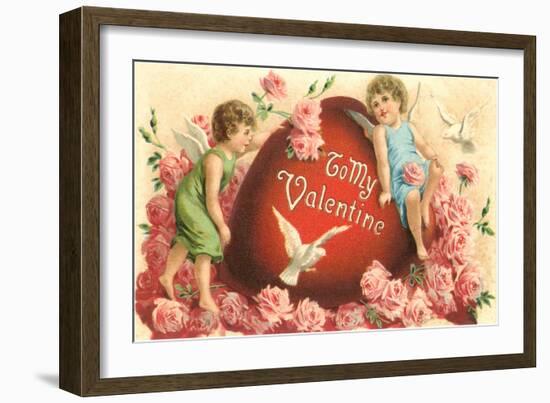 To My Valentine, Cupids and Heart-null-Framed Art Print