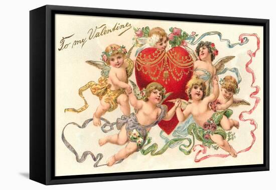 To My Valentine, Cupids around Heart-null-Framed Stretched Canvas