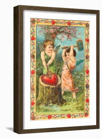 To My Valentine, Cupids Breaking Heart-null-Framed Art Print