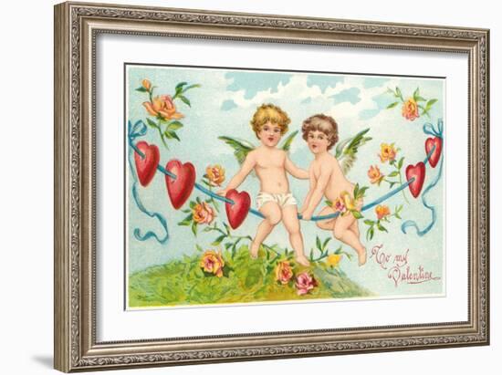 To My Valentine, Cupids on Rope-null-Framed Art Print