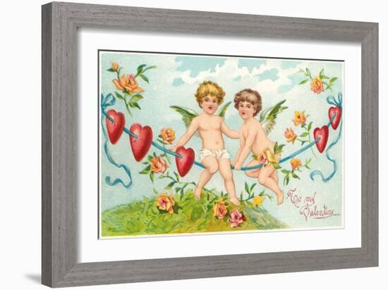 To My Valentine, Cupids on Rope-null-Framed Art Print