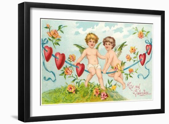 To My Valentine, Cupids on Rope-null-Framed Art Print