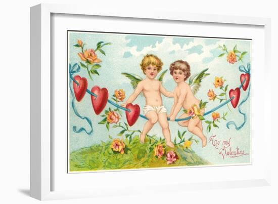 To My Valentine, Cupids on Rope-null-Framed Art Print