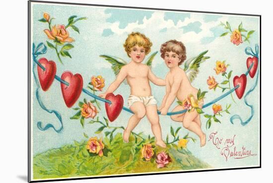 To My Valentine, Cupids on Rope-null-Mounted Art Print