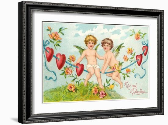 To My Valentine, Cupids on Rope-null-Framed Art Print