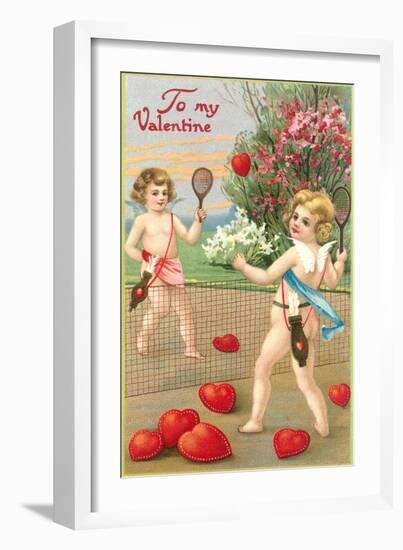 To My Valentine, Cupids Playing Tennis-null-Framed Art Print