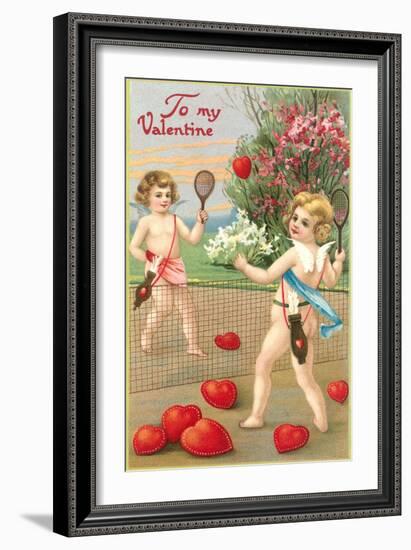 To My Valentine, Cupids Playing Tennis-null-Framed Art Print