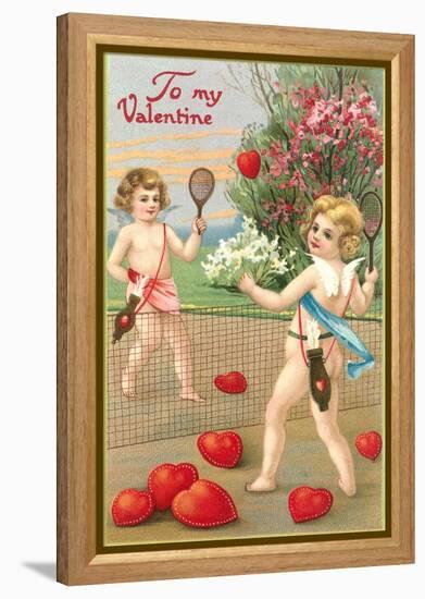 To My Valentine, Cupids Playing Tennis-null-Framed Stretched Canvas