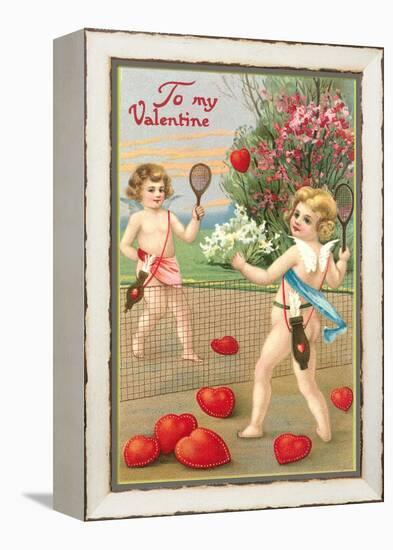 To My Valentine, Cupids Playing Tennis-null-Framed Stretched Canvas