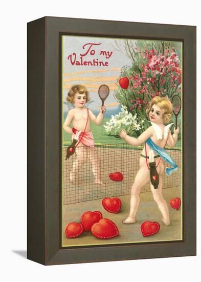 To My Valentine, Cupids Playing Tennis-null-Framed Stretched Canvas