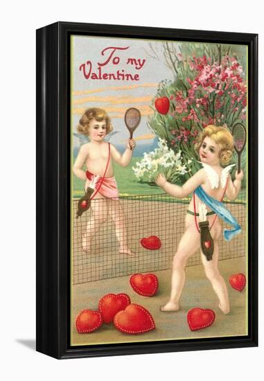 To My Valentine, Cupids Playing Tennis-null-Framed Stretched Canvas