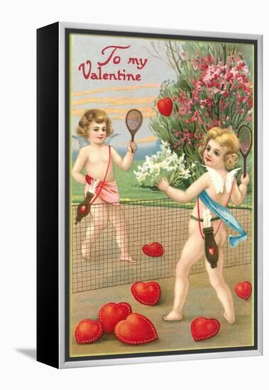 To My Valentine, Cupids Playing Tennis-null-Framed Stretched Canvas