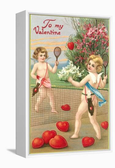 To My Valentine, Cupids Playing Tennis-null-Framed Stretched Canvas