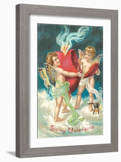 To My Valentine, Cupids Repairing Heart-null-Framed Art Print