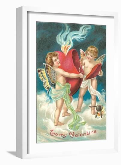 To My Valentine, Cupids Repairing Heart-null-Framed Art Print