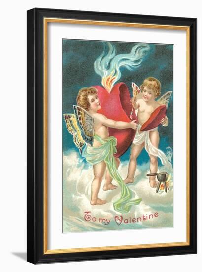 To My Valentine, Cupids Repairing Heart-null-Framed Art Print