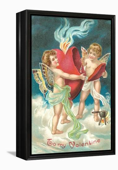 To My Valentine, Cupids Repairing Heart-null-Framed Stretched Canvas