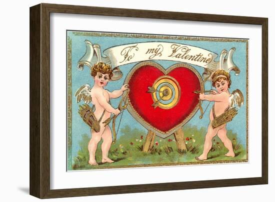 To My Valentine, Cupids with Heart Target-null-Framed Art Print