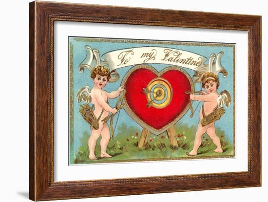 To My Valentine, Cupids with Heart Target-null-Framed Art Print