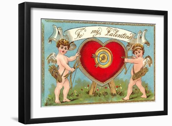 To My Valentine, Cupids with Heart Target-null-Framed Art Print