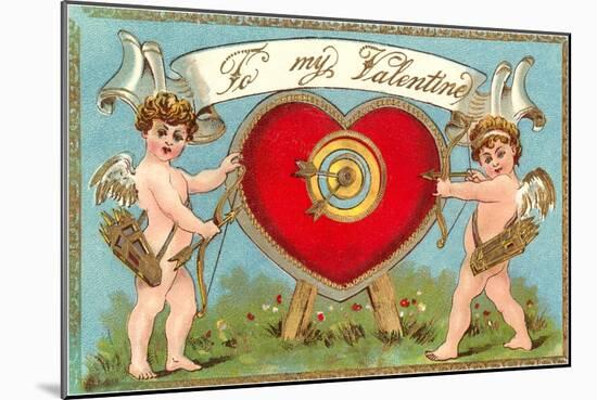 To My Valentine, Cupids with Heart Target-null-Mounted Art Print