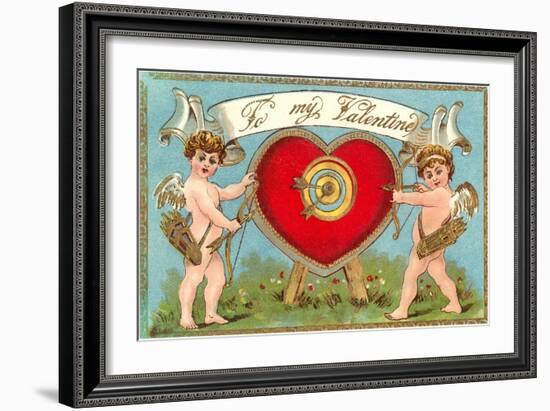 To My Valentine, Cupids with Heart Target-null-Framed Art Print