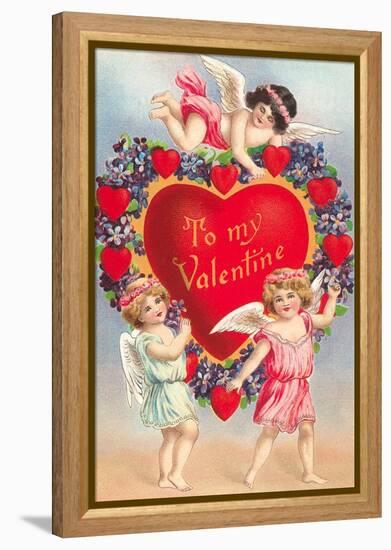 To My Valentine, Cupids with Heart-null-Framed Stretched Canvas