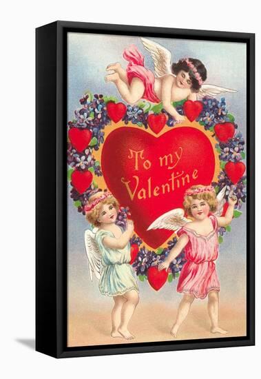 To My Valentine, Cupids with Heart-null-Framed Stretched Canvas