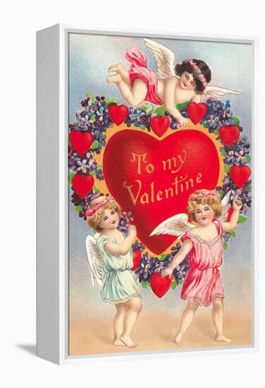 To My Valentine, Cupids with Heart-null-Framed Stretched Canvas