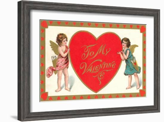 To My Valentine, Cupids with Heart-null-Framed Art Print