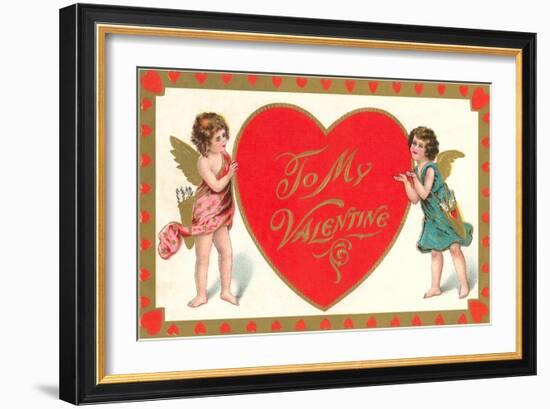 To My Valentine, Cupids with Heart-null-Framed Art Print